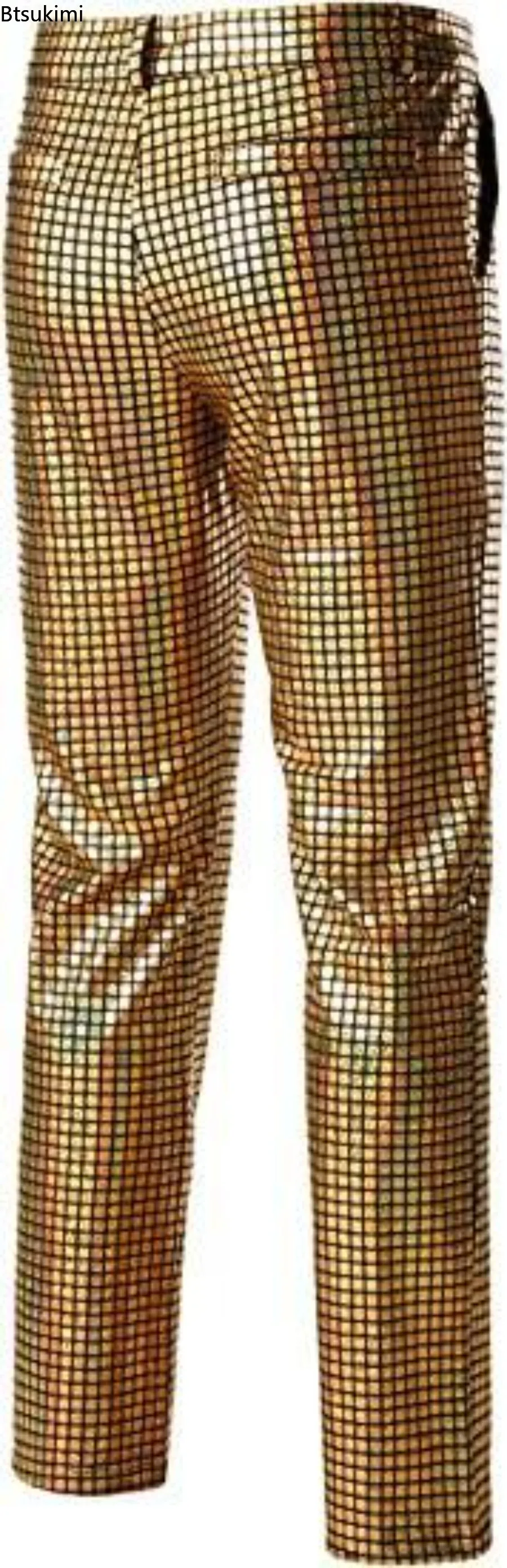 Vintage Sequin Glitter Plaid Pants Men's 70s Disco Party Dancer Singer Trousers Male Nightclub DJ Stage Prom Costumes Suit Pants