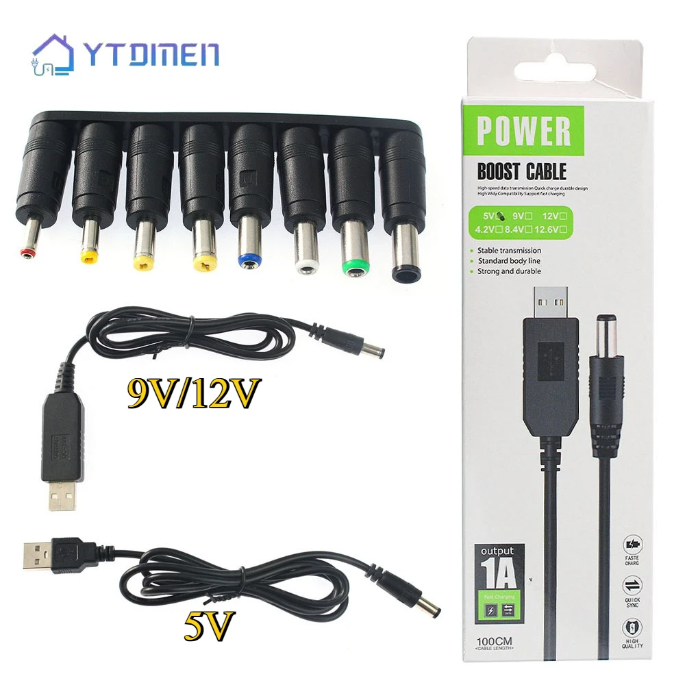 USB خط تعزيز الطاقة تيار مستمر إلى تيار مستمر 5 فولت 9 فولت 12 فولت مع صندوق محولات خطوة المتابعة وحدة USB محول كابل محول مع 8 قطعة موصل التوصيل #1