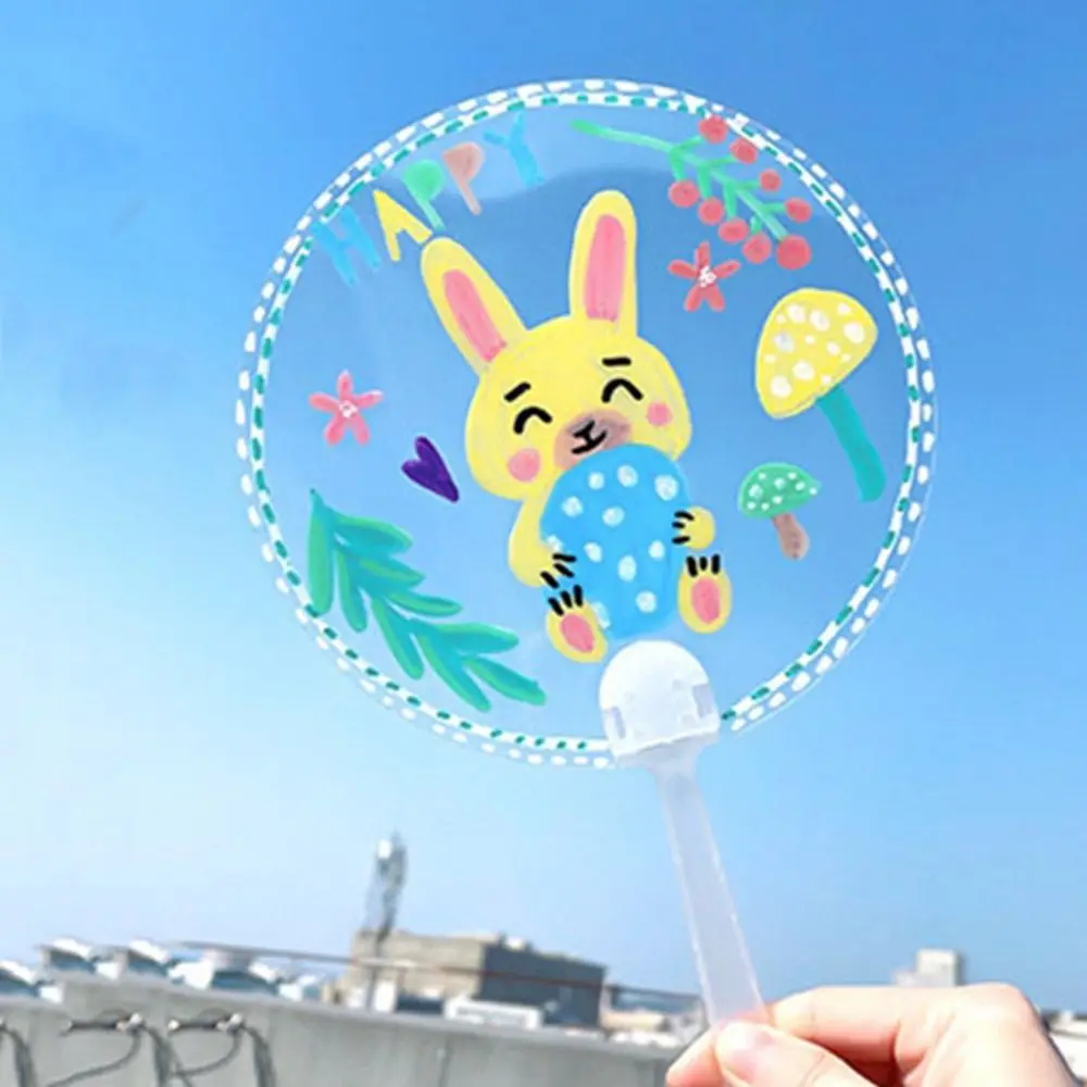 

Multi-functional Plastic Transparent Fan Handheld Round Graffiti Fans Thicken Unfinished Blank Painting Fans DIY