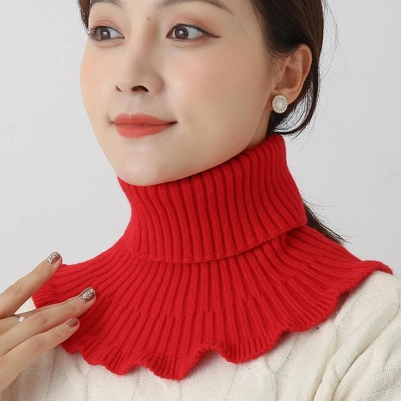 Elastic Knitted Neck Collars Knitted Wool False Collar Neck Scarf Solid Color Woolen Collars Ornaments Fashion Women Fake Collar