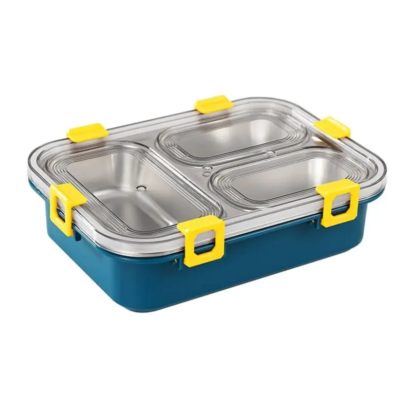 AAAN-Stainless Steel Bento Box - 3 Compartment Meal Prep Lunch Container With Tray, Portable For Work, Gym, Travel