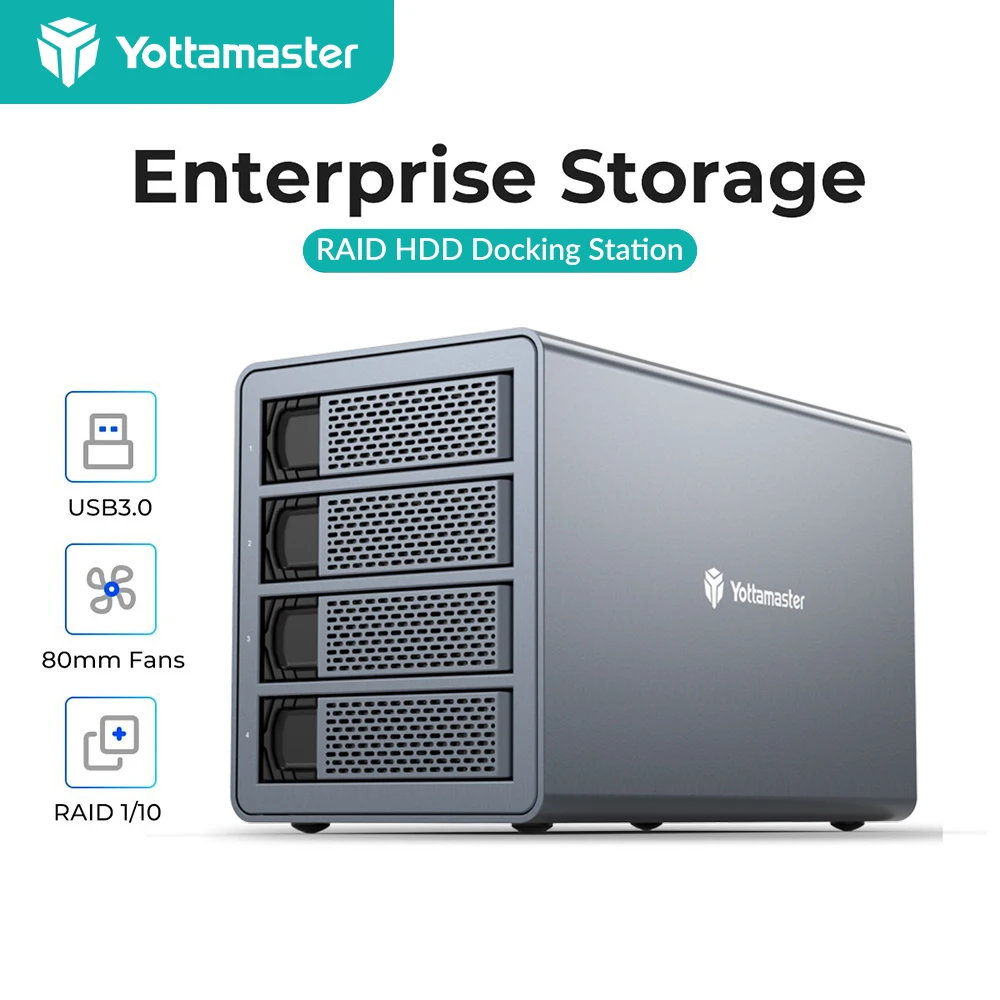 

Yottamaster 4 Bay RAID Hard Drive Enclosure USB 3.0 to SATA3.0 HDD External Hard Drive Storage Support 2.5" 3.5" SSD HDD 4*16TB