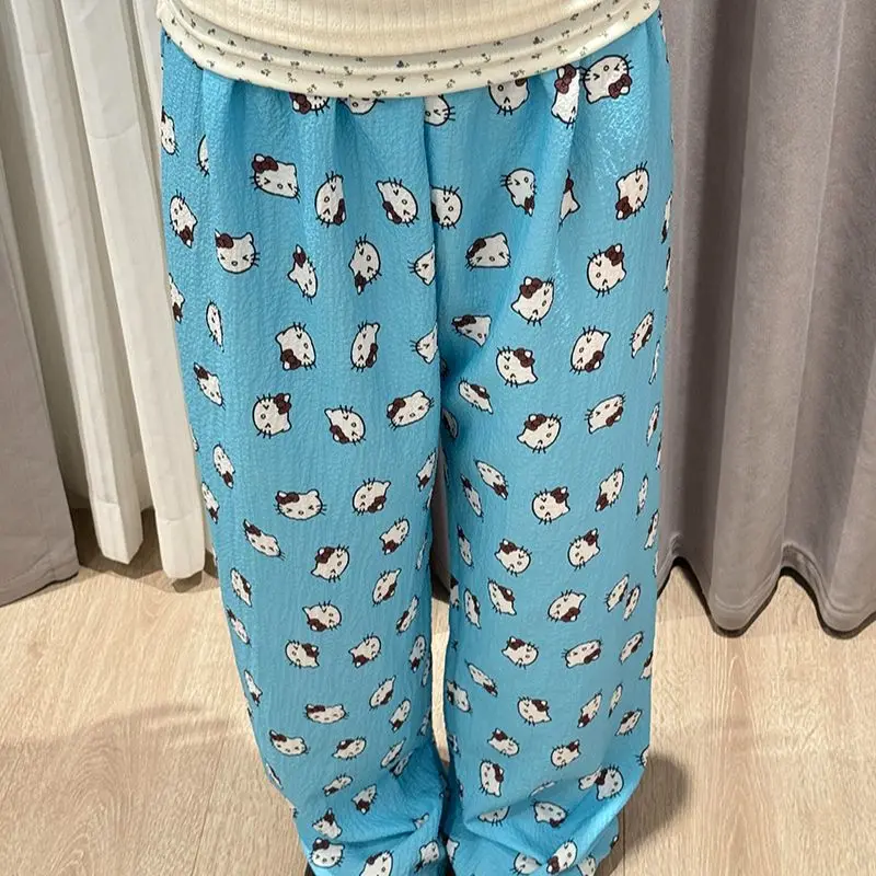 Sanrio Hello Kitty женские пижамные штаны Kawaii мультфильм летние спальные штаны тонкий стиль повседневная одежда для сна брюки домашняя одежда новинка