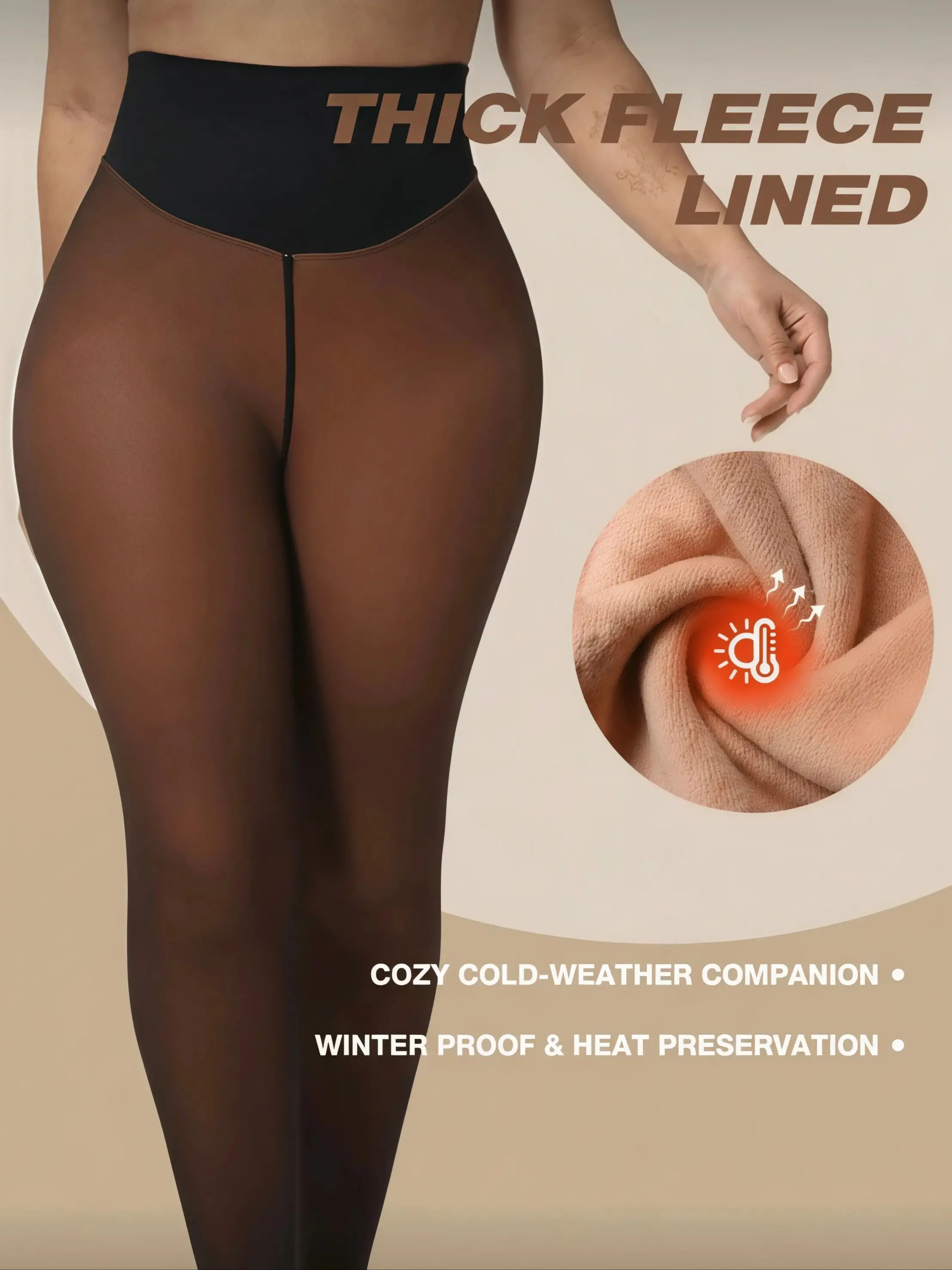 Women's V-Gusset Black Thermal Leggings - Thickened Fleece Lined High Elastic Skin-Friendly Warm Tights for Commute Wear