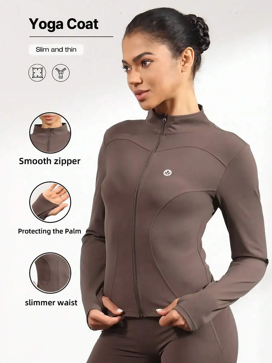 

Женская приталенная куртка для йоги с воротником-стойкой, на молнии и с отверстиями для больших пальцев