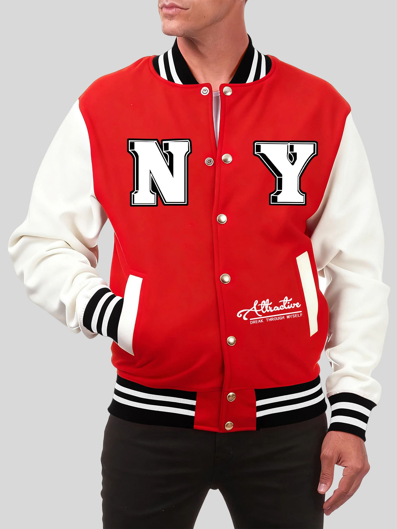 

Мужские бейсбольные куртки с принтом Myself To New York, американские повседневные пальто, хлопковая спортивная одежда на пуговицах, осенняя одежда больших размеров