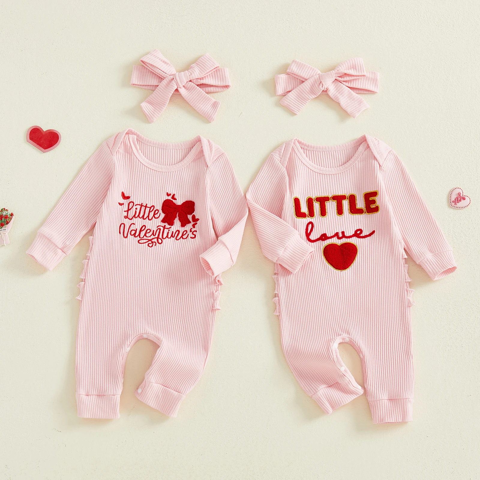 

Tregren, наряд на День святого Валентина для новорожденных девочек, весенне-осенний комбинезон с длинными рукавами и вышивкой букв и повязкой на голову, одежда для младенцев