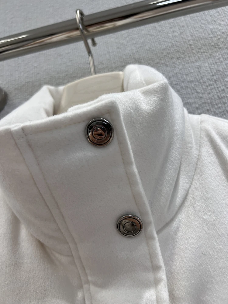 SVORYXIU 2025冬新作 カジュアルスタイル カシミヤとグースダウンのファッケッツ レディース ホワイト 厚手 ダウンジャケット