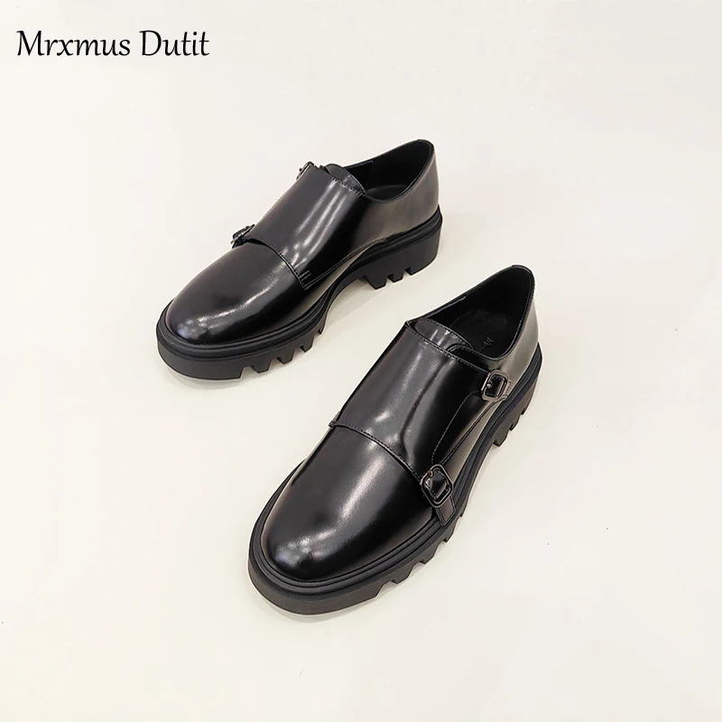 Mrxmus Dutit 2024 Autumn Fashion Women New England Style Genuine Leather Thick Sole Shoes Casual Solid Wild Simple Shoes Female