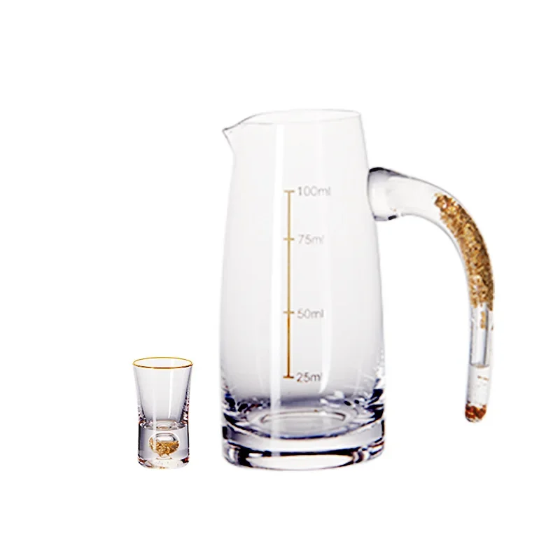 Gold Foil Shot Glass and Wine Dispenser 15mlX2pcs 100mlX1pcs Household Crystal Glass Spirit Cup Set Mugs Drinks Gift for Friends