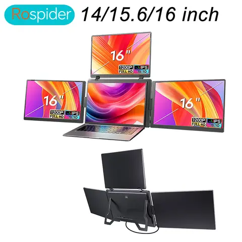 Triple Screen Portable LCD Backlit Monitor FHD Display Secondary Screen Connected to Notebook with 1 Cable sub screen Extender