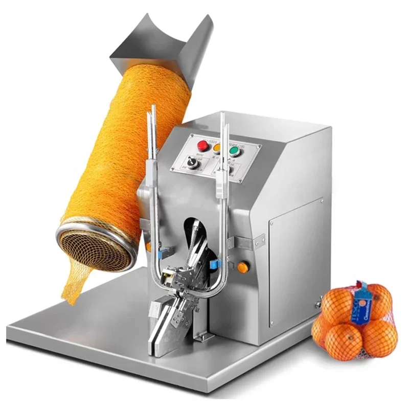 

300W220V Automatic Fruit Vegetable Mesh Net Bag Garlic Potato Ginger Binding Packing Sealing Machine Double Buckle Sealing Maker