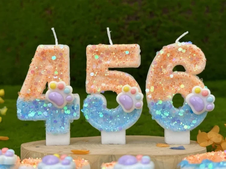 Hundepfoten, digitale Geburtstagskerzen, Farbverlauf, Pailletten, Kuchen, Party-Dekoration, Geburtstagsfeier, Hochzeitsgeschenke, Jungen und Mädchen – Detail 4