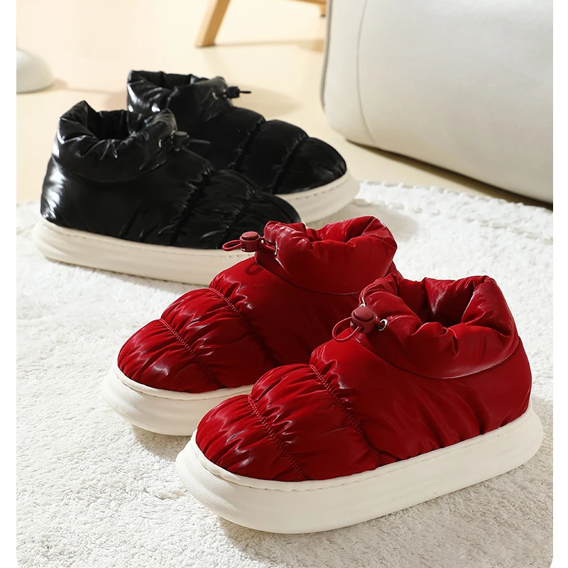 2022 Xiaomi Winter Cotton Shoes household Thick Sole Anti-slip Warm Couple Slipper Waterproof Down Feather Cloth PVC Top Quality