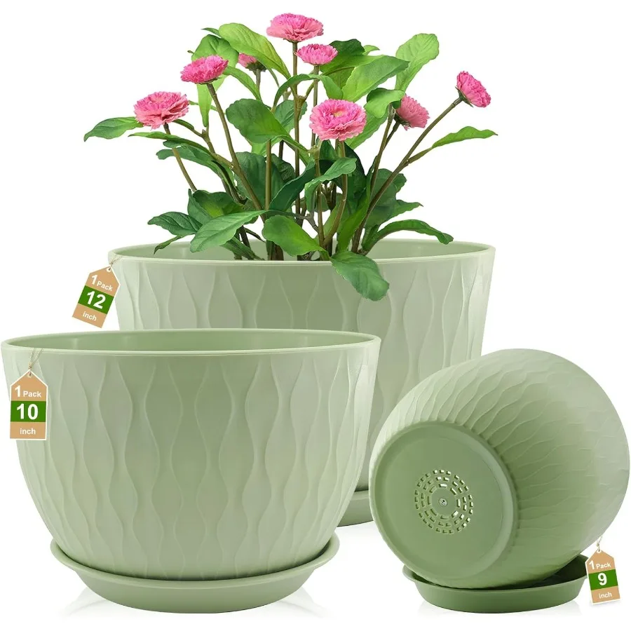 

12 10 9 Inch Large Planter Pots 3Pack Flower Pots for Indoor Outdoor Garden Plants Big Plant Pots with Multi Mesh Drainage Hole