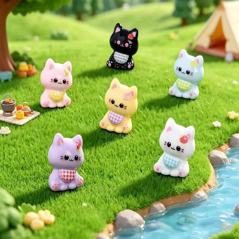 6pcs Figurines Miniature Cute Cat Micro Landscape Crafts Ornaments For Home Decorations Animal Car Decor Room Accessories
