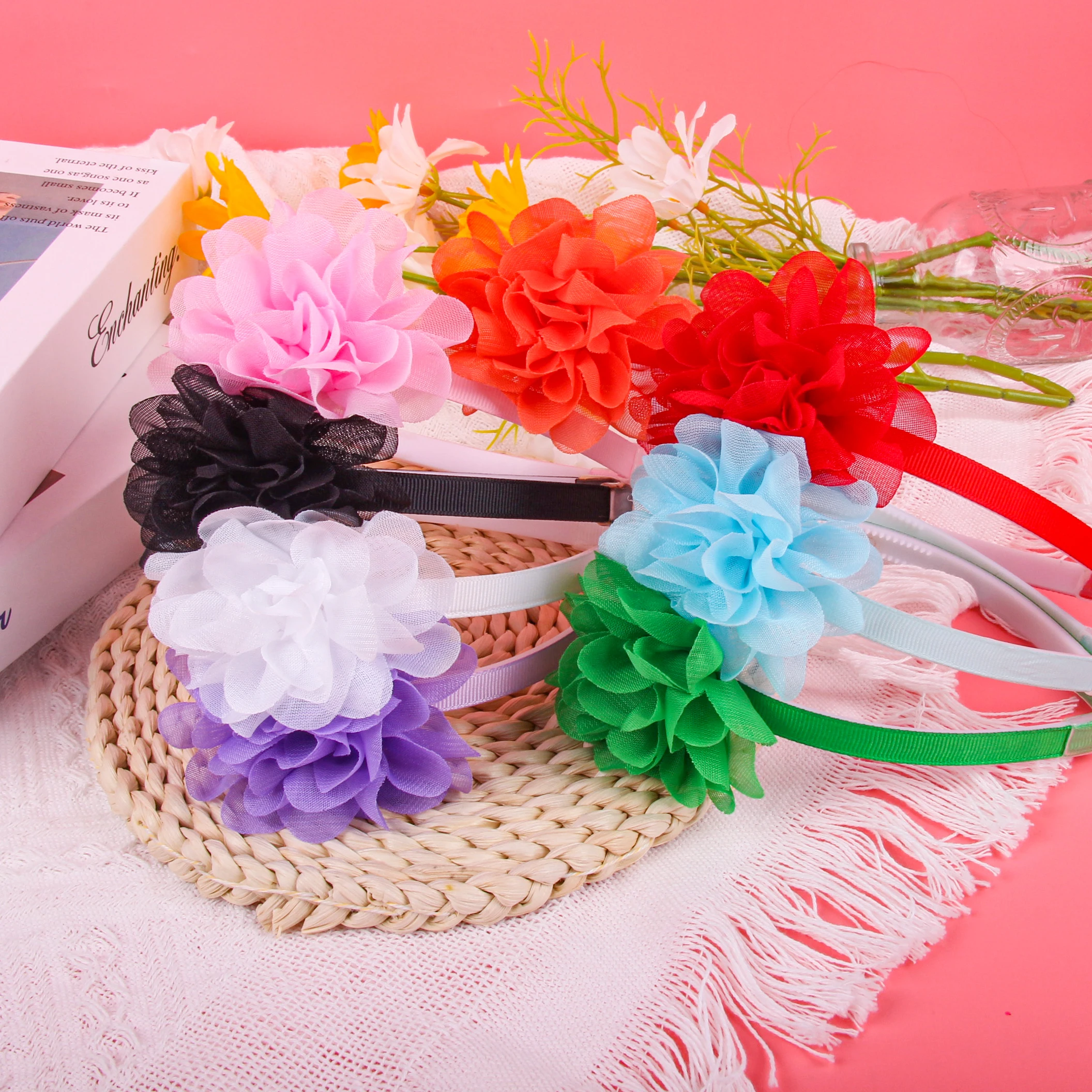 

8-цветная сетчатая повязка для волос с имитацией цветов для фотосессий, фестивалей, аксессуары для учебы за границей, украшения для волос