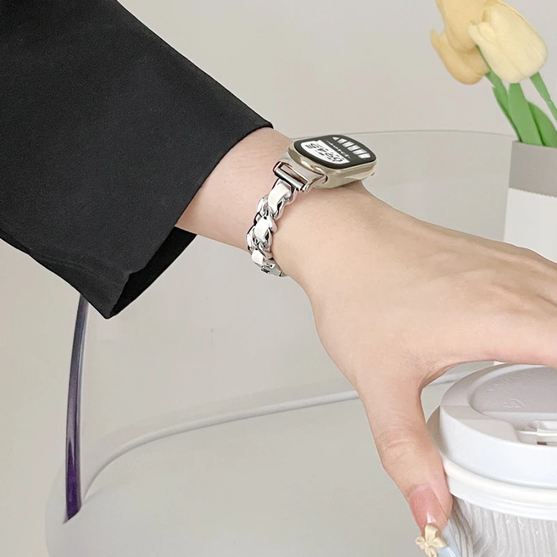 Pulseira feminina simples e fina para xiaomi mi band 8/9/10/nfc luz corrente de luxo pulseira de metal para miband 10 9 8 correa mi band