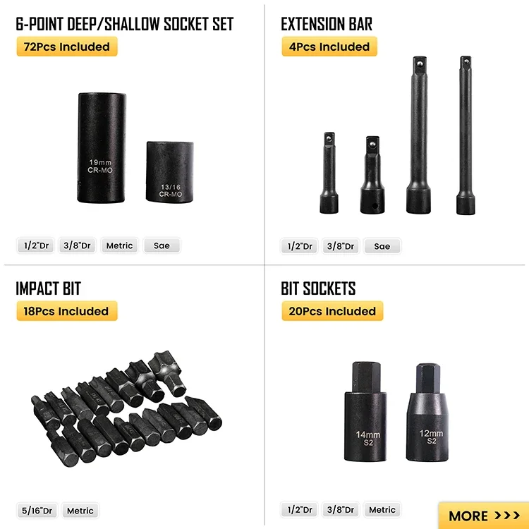 Genuine 119 Piece Impact Socket Set Includes Impact Bit, Bit Sockets, Extension Bars, Universal Joint, Adapter and More