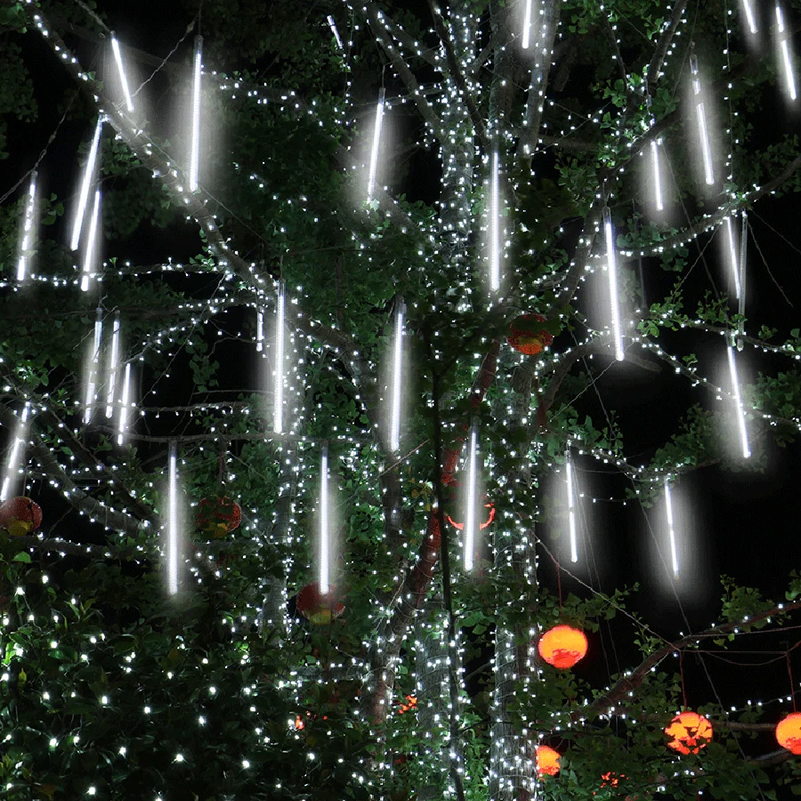 Hot 30/50cm 8 Tubes Outdoor LED Meteor Shower String Lights Christmas Tree Garland Decorations for Home Garden Wedding New Year