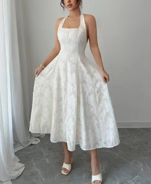 Elegantes, trägerloses, langes Neckholder-Kleid für Damen, Herbst-Winter 2025, und minimalistischer Stil, sexy Partykleider für Damen mit hoher Taille