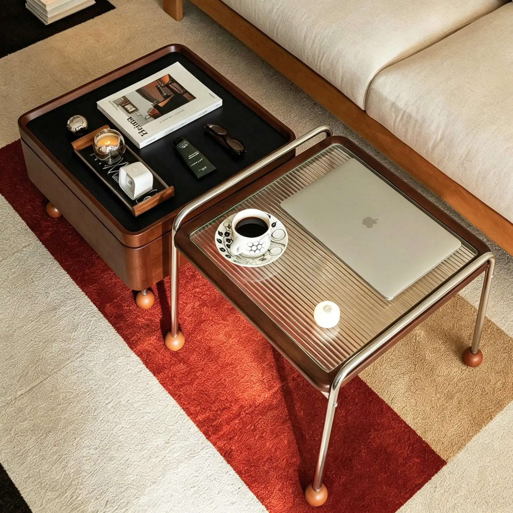 Modern Coffee Table Set With Storage Space Coffee Table With Wheels Suitable For Small-sized Living Rooms