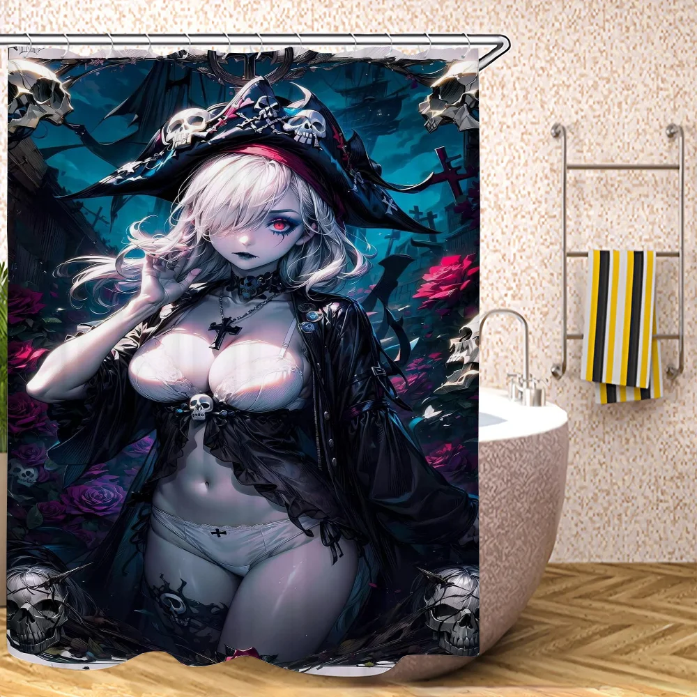 Devil Angel Bathroom Shower Curtain Waterproof Curtains for Bedrooms Bath Folding Partition Accessories Fabric Things the Set