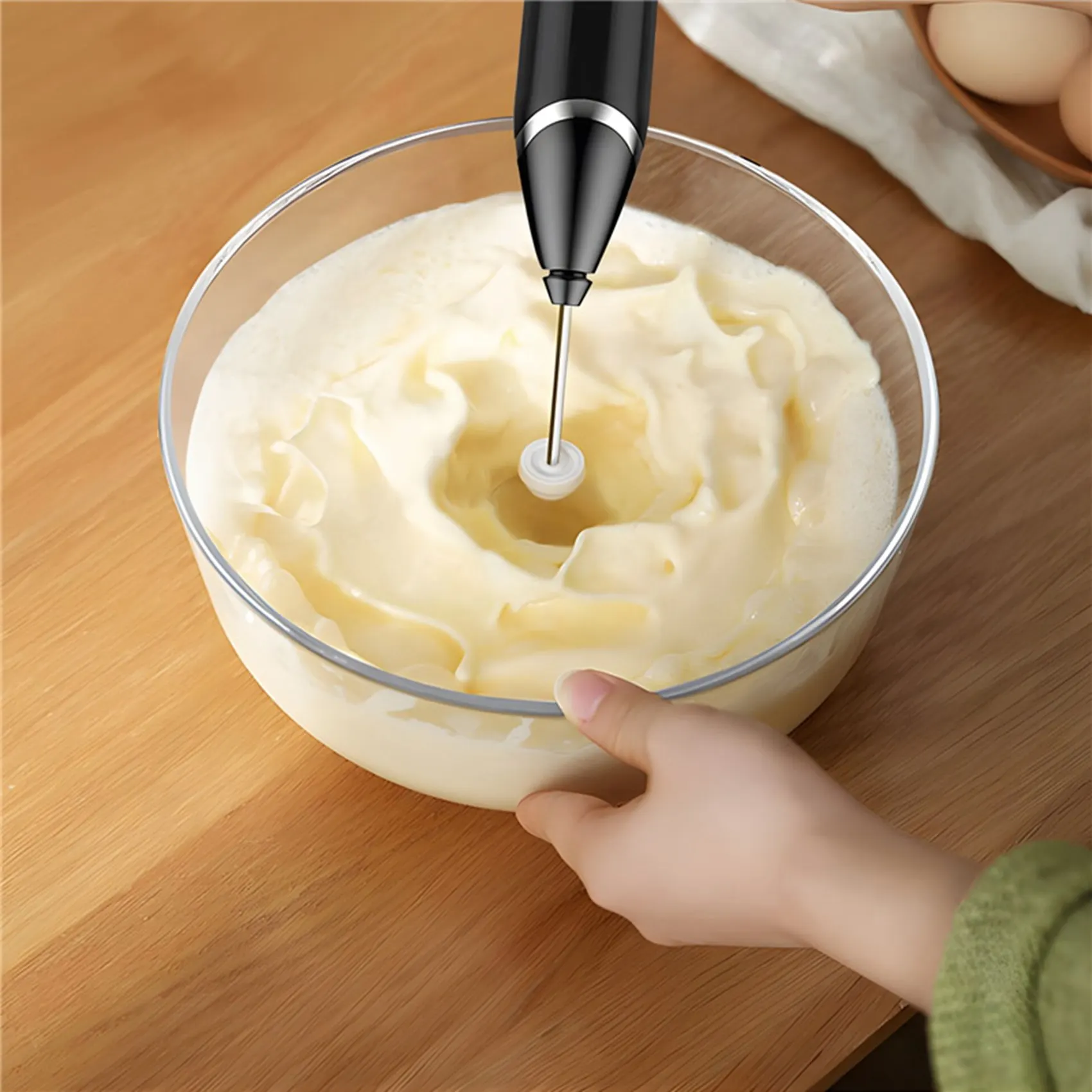 Melk Schuimer, Usb Oplaadbare Lcd Handmixer Met 3 Roestvrij Staal Garde, 3 Snelheden Handheld Frother Garde, Elektrische