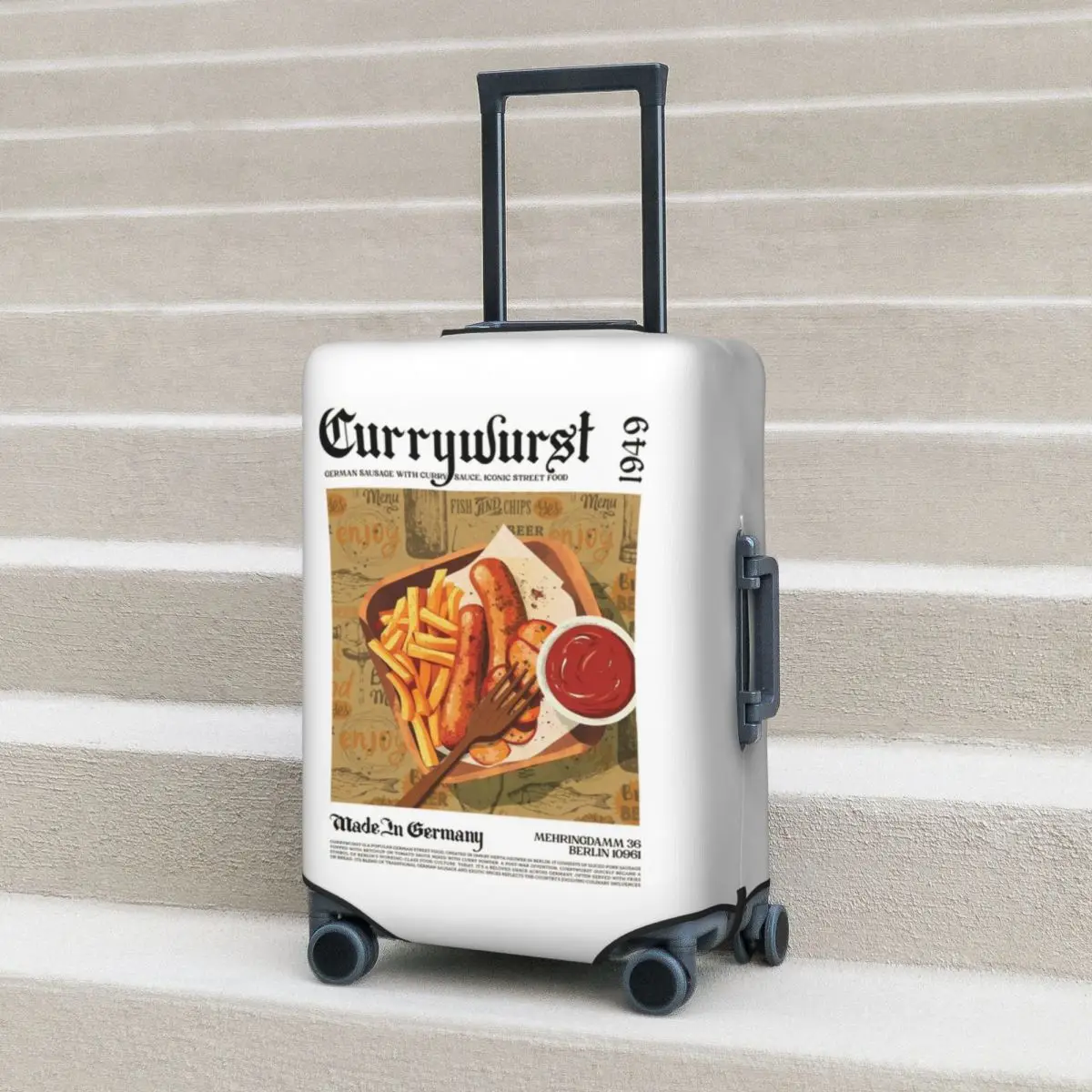 

Currywurst Wall Art Suitcase Cover Protection Elastic Trip Luggage Protector Covers for 18-32 Inch