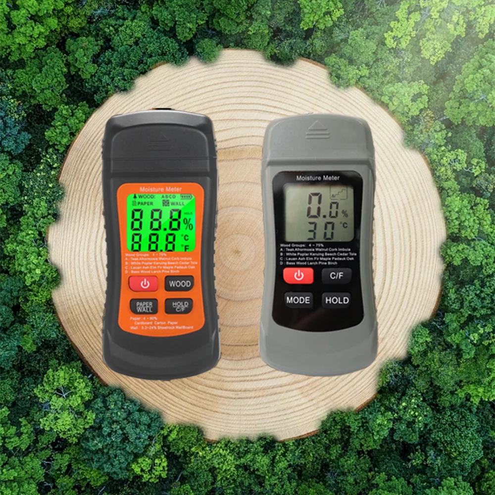 Digital Handheld Portable Moisture Meter Tester Wall Moisture Detector Firewood Paper Wood Integrated Thermometer with Backlight