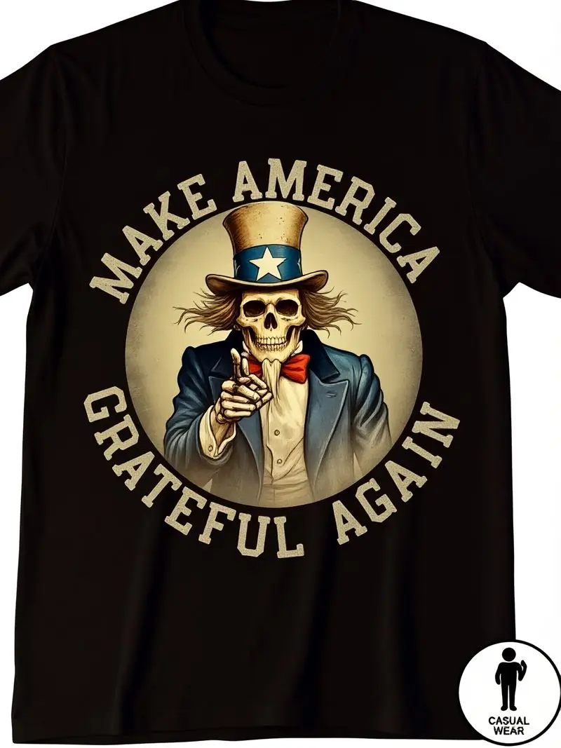 Men's Unisex Retro Make America Grateful Again Uncle Sam T-Shirt Vintage Graphic Tee With Flag Design Casual Short Sleeve Shirt