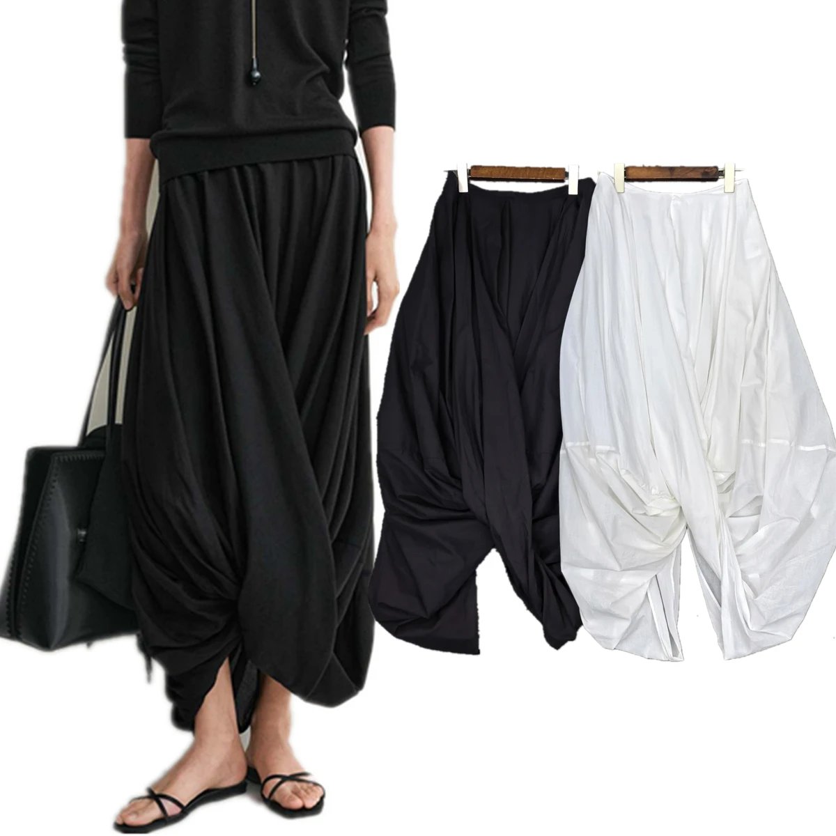 

Jenny&Dave French Lazy 50% Lyocell 50% Cotton Cocoon Irregular Skirt Women Summer Nordic Twisted Layered Pleated Skirt