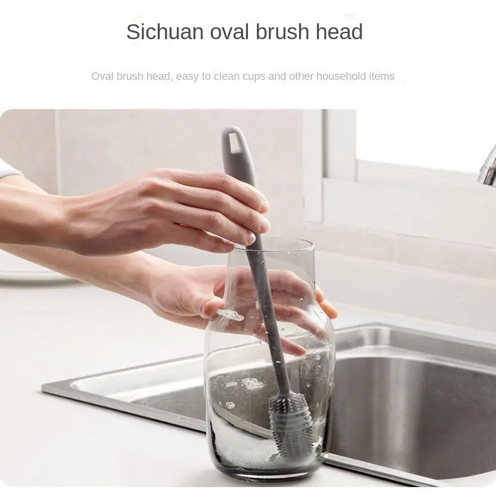 Long Handle Cleaning Brush Food Grade Multi-function Silicone Glass Cleaner Cleaning Tool Cup Scrubber Milk Bottle Brush
