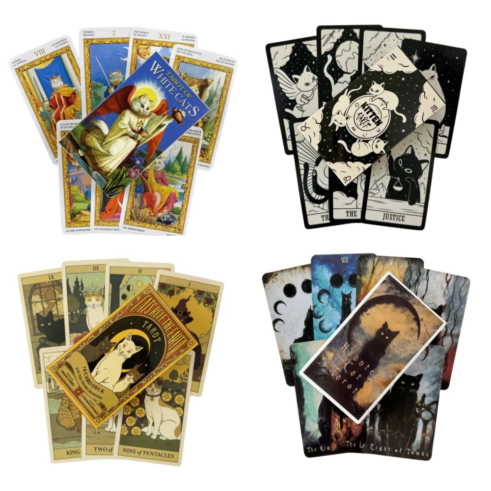 Black,Haunted Cats,Puppy Tarot Cards Game Fortune-telling Cats Rule The Earth Tarot of White Cats Divination Edition Board Deck