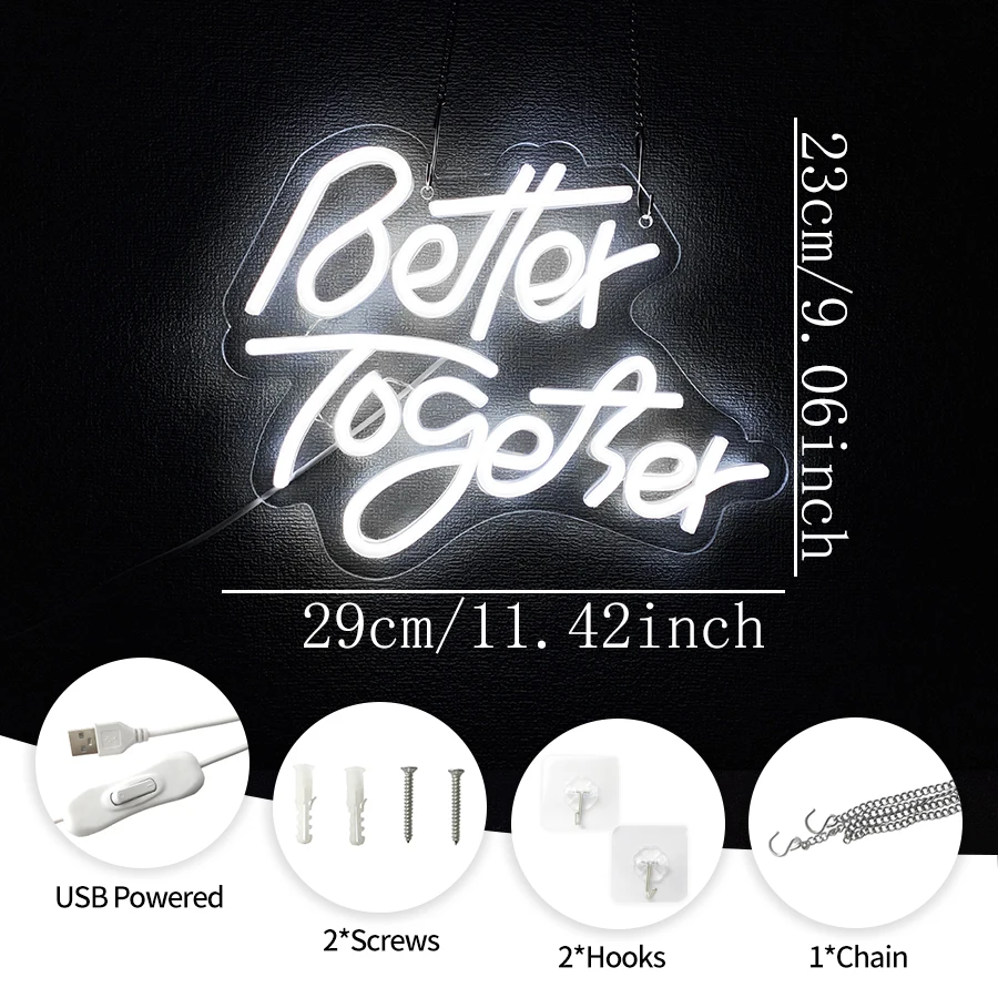 أفضل معًا علامة النيون لديكور الحائط ، الزفاف Led ضوء النيون USB رسائل النيون علامات النيون لحفل الزفاف ، حفلة خطوبة ، عيد ميلاد #4