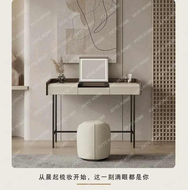 YYM Minimalist Solid Wood Dresser Bedroom Flip Cover Light Luxury Cream Style Premium Dressing Table  Desk