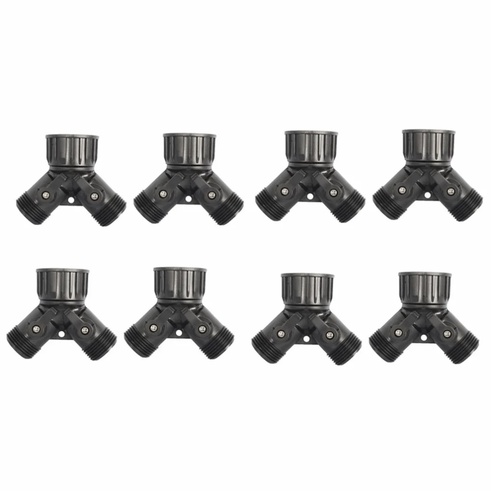 8pcs ABS Garden Hose Y Splitter Black 3/4 Inch GHT Female Thread 2 Way Hose Connector 2 Way 3/4 Inch GHT Male Thread