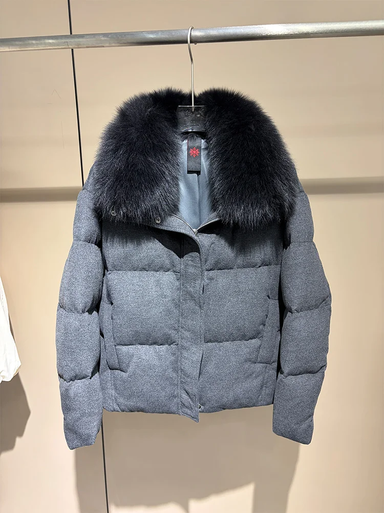 New Women Winter Warm Goose Down Jacket Real Fox Fur Collar Cashmere Wool Jackets Thick Puffer Jackets Female Outwear Coat - view 3