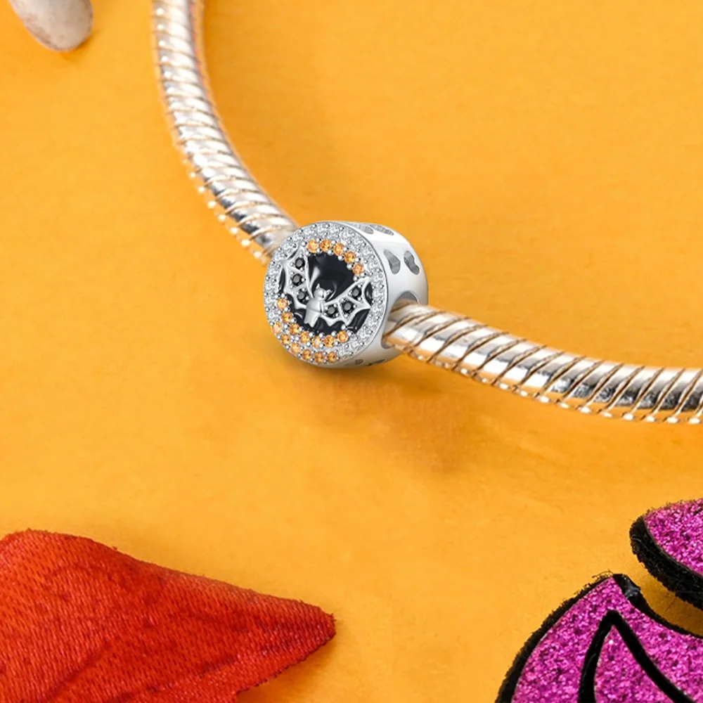 Halloween Party Series 925 Sterling Silver Sparkling zircon bat Beads Fit Charms Bracelet for Jewelry Making Women Gifts