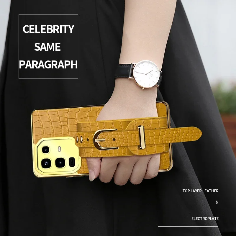 

Чехол для телефона из крокодиловой кожи с ремешком на запястье для Infinix Note 50 Pro 4G, противоударный, с подставкой, мягкий чехол с ремешком для ношения на руке.