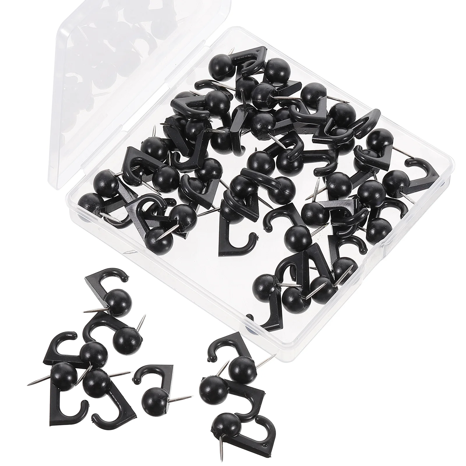 50 Pcs Heavy Duty Clothes Rack Push Pin Hanger Pins Wall Hanging Boxed Hangers Black Magnetic Hook