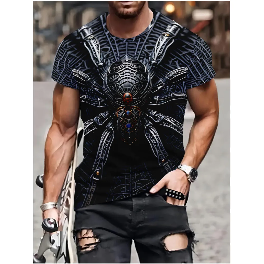 Fashion 3D Mechanical Spider Print T Shirt For Men Hip Hop Trend Harajuku Streetwear Casual O-neck Short Sleeve Summer Loose Top