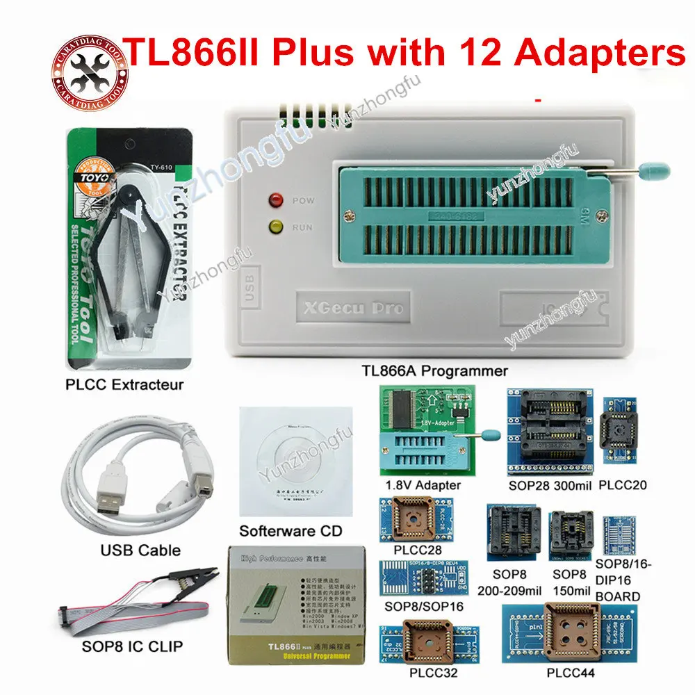 xgecu minipro TL866II plus programmer  TSOP48 SOP44 tl866 nand flash chips 12pcs/17pcs adapters