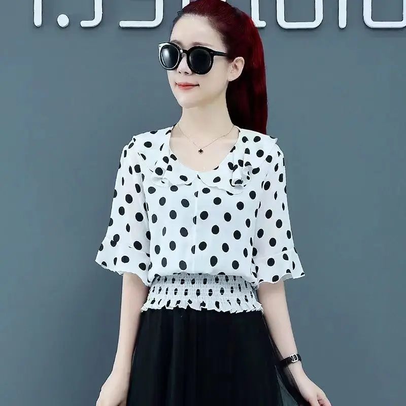 Women Clothes Summer Fashion Simplicity Printing Chiffon Short Sleeve Shirts Women's Trend Casual All-match Temperament Tops