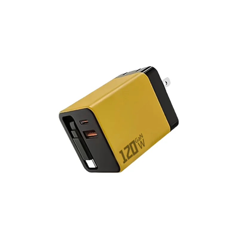 3-in-1 120W GaN-Ladegerät USB Typ C Schnellladegerät mit einziehbarem USB-C-Kabel und Netzstecker für iPhone und Huawei