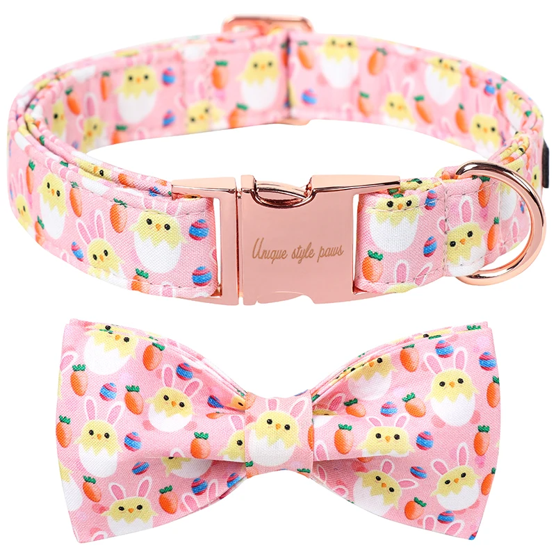 Personalized Unique Style Paws Easter Dog Collar Easter Egg Dog Collar with Bow Tie Pet Collar for Large Medium Small Dog