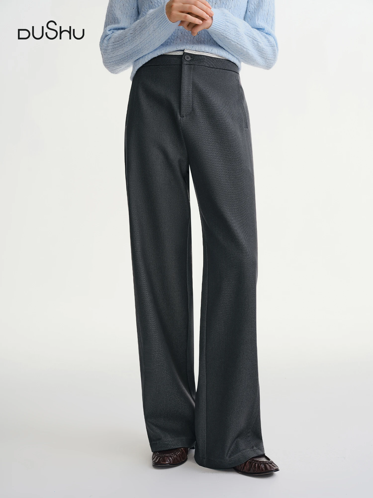 DUSHU Plus-size Women's Career Advancement Tailored Slightly Flared Pants Winter High-waisted Flattering Straight-leg Casualwear