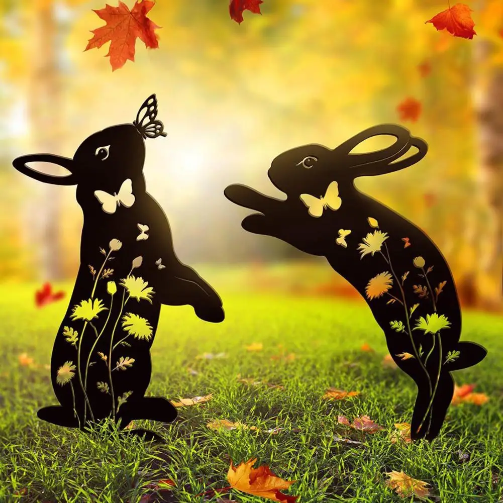 

Садовый кол для кошек, уличный садовый декор, 2 шт., садовые колья, полые кошки, собаки, кролика, дизайн, металлический силуэт собаки, искусство двора
