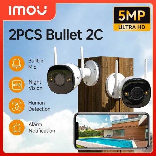 Imagen 1 del producto 2 uds IMOU Bullet 2C 5MP Wifi cámara resistente a la intemperie IP67 AI detección humana vigilancia en exterior cámara IP visión nocturna al por mayor