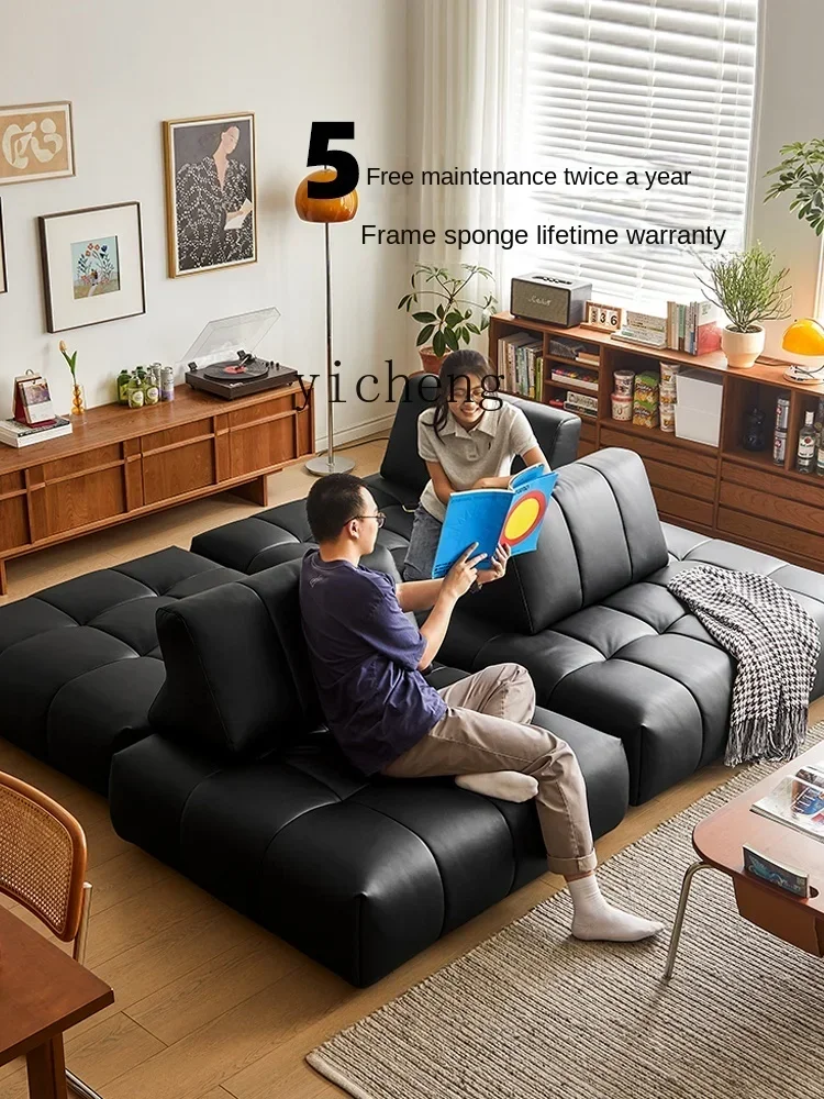

V5.9 First Layer Cowhide Full Leather High-End Module Combination Sofa Living Room Black Sofa